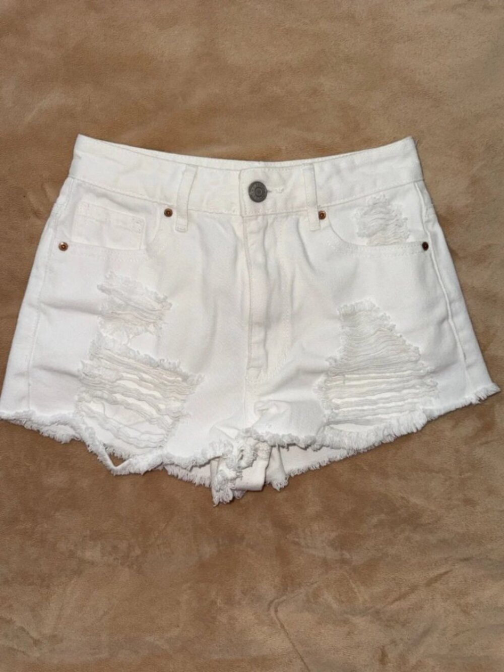 Women's White Distressed Denim Cutoff Shorts - 23